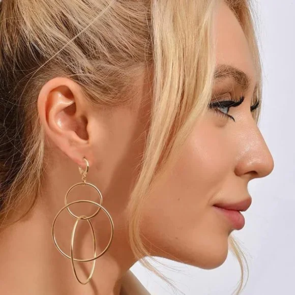 Multi Hoops Gold Dangle Earrings - Picture 2 of 3